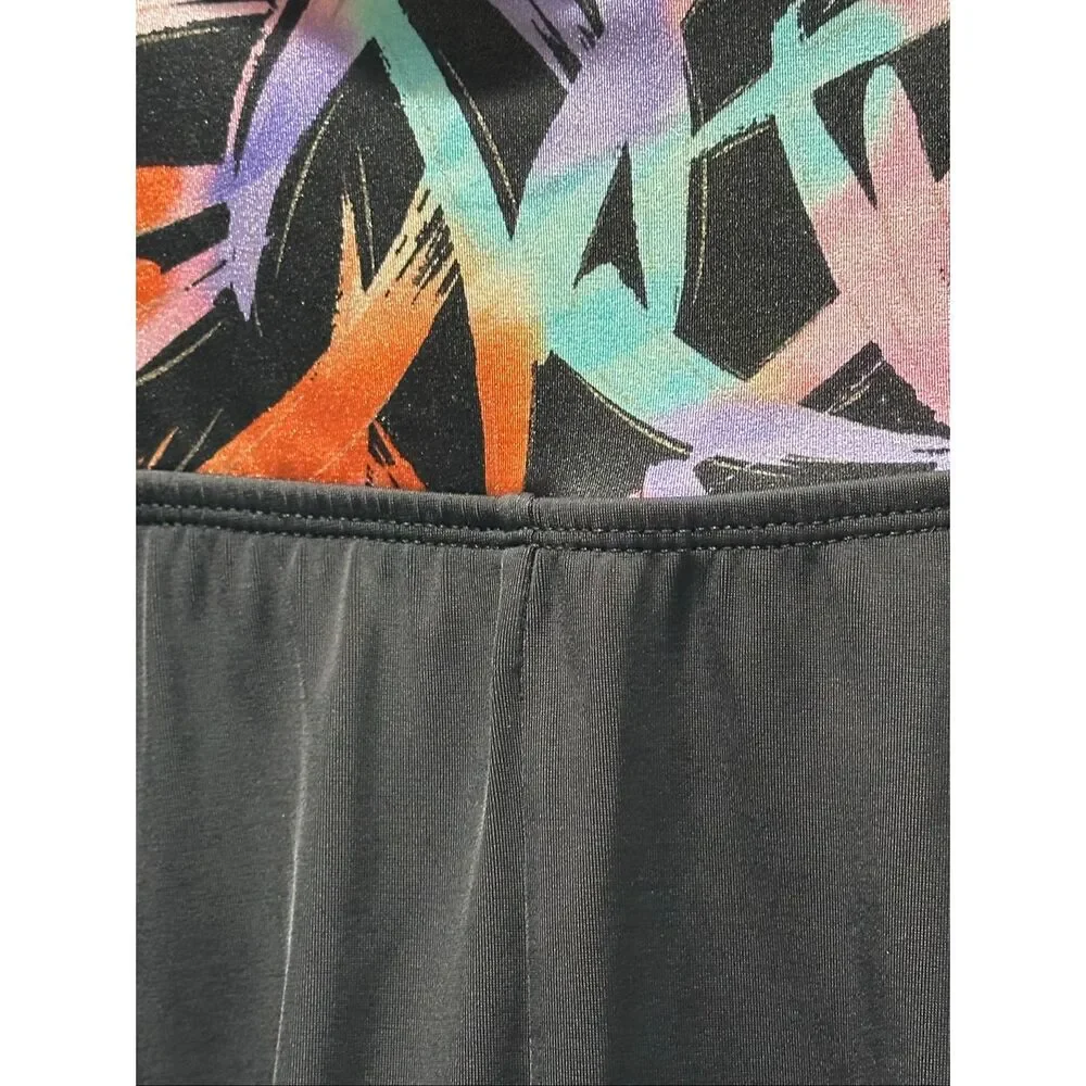 Longitude Size 22 Black Abstract Tie Front Skirted One Piece Swimsuit
